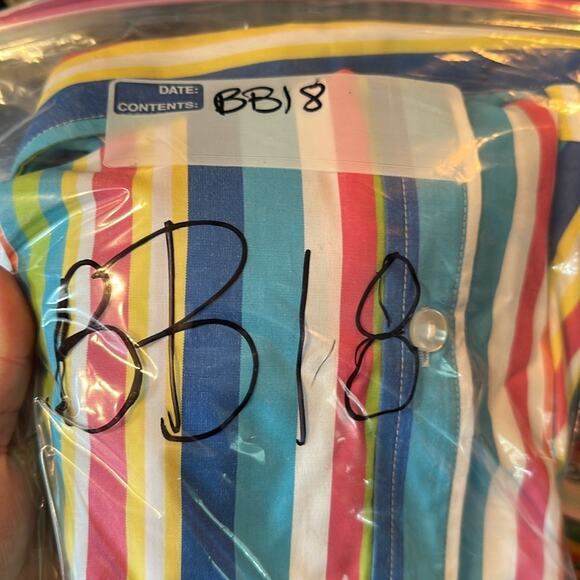 BLAIR Striped Button Down Shirt Top 3/4 Sleeve Womens Sz Large Colorful Rainbow - Picture 8 of 8